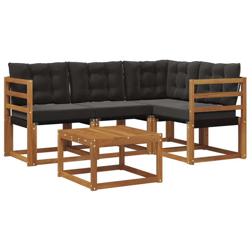 Lauko sofos komplektas 5 pcs Natūrali ir juoda