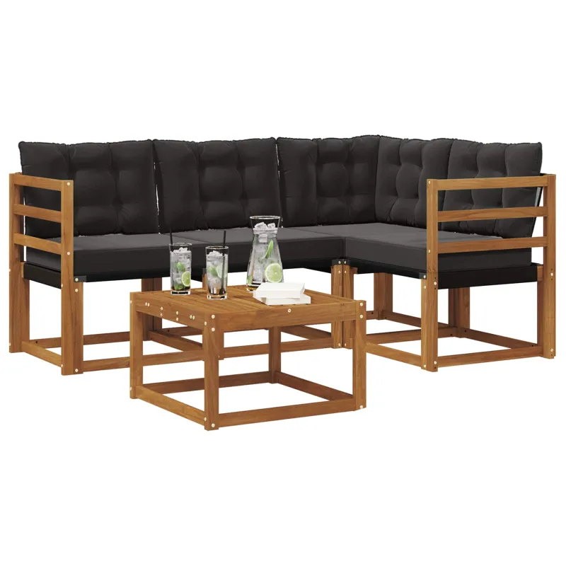 Lauko sofos komplektas 5 pcs Natūrali ir juoda