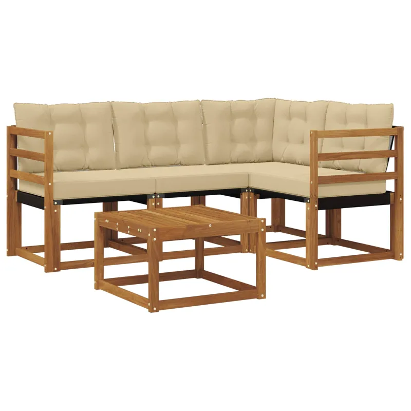 Lauko sofos komplektas su pagalve 5 pcs Natūralus ir bežinis
