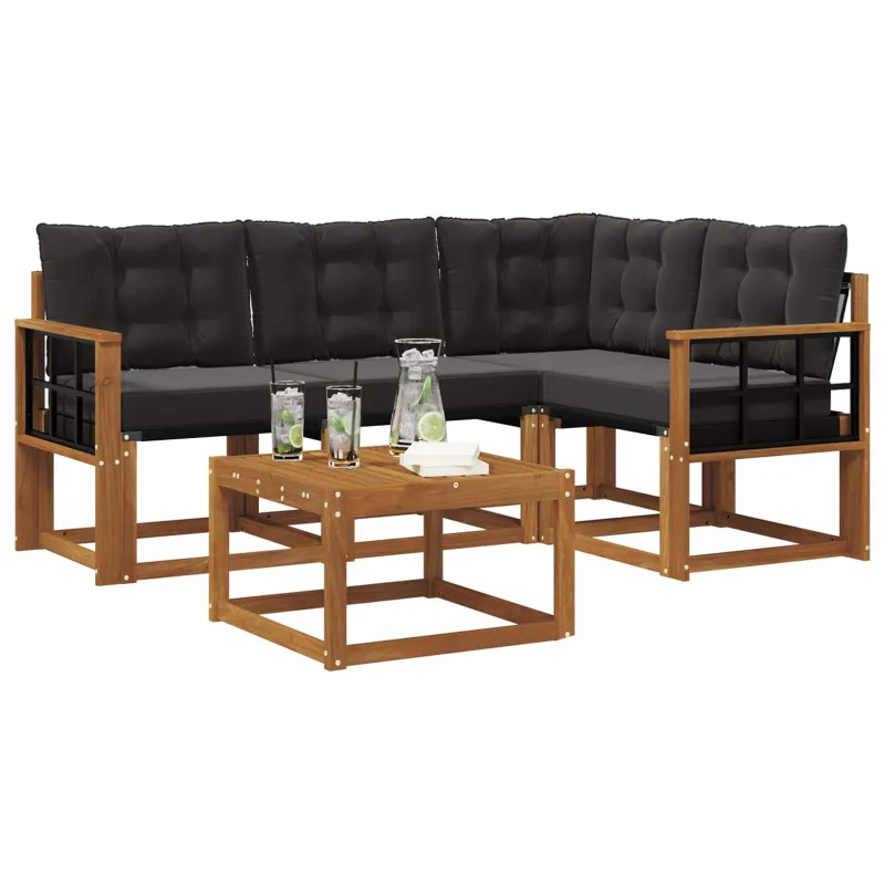 Lauko sofos komplektas su pagalve 5 pcs Natūrali ir juoda