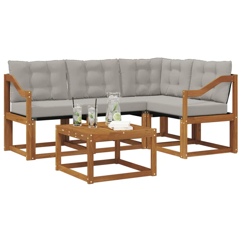 Lauko sofos komplektas 5 pcs Natūrali ir šviesiai pilka
