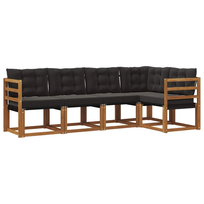 Lauko sofos komplektas su pagalve 5 pcs Natūrali ir juoda