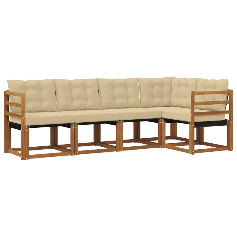 Lauko sofos komplektas su pagalve 5 pcs Natūralus ir bežinis
