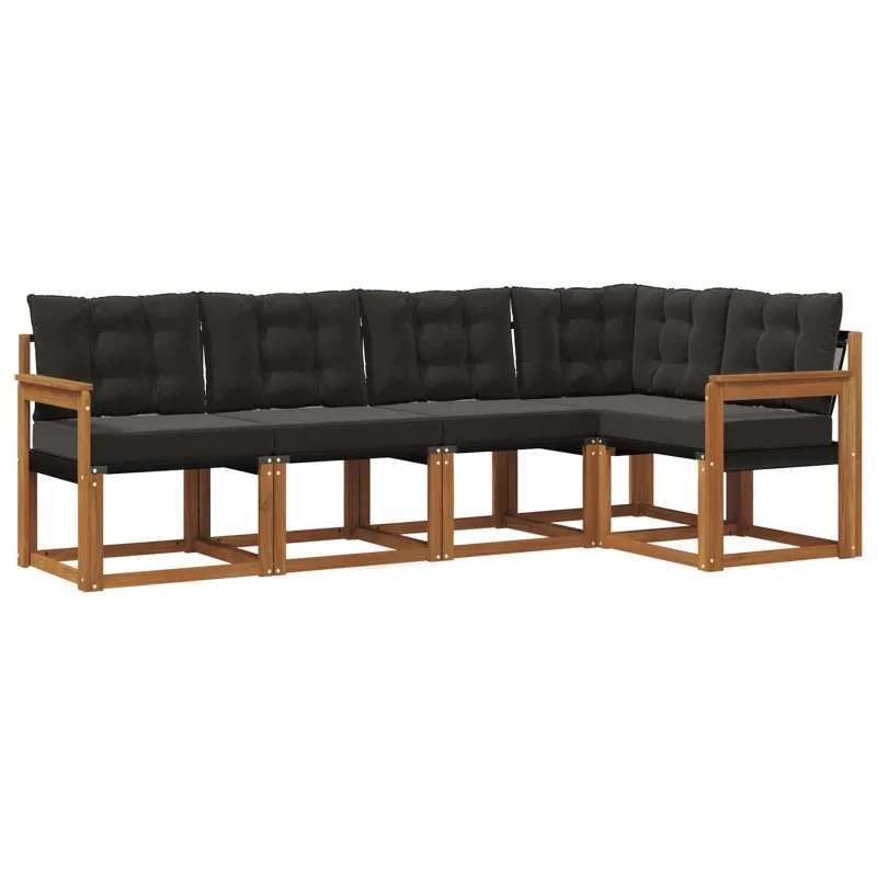 Lauko sofos komplektas su pagalve 5 pcs Natūrali ir juoda