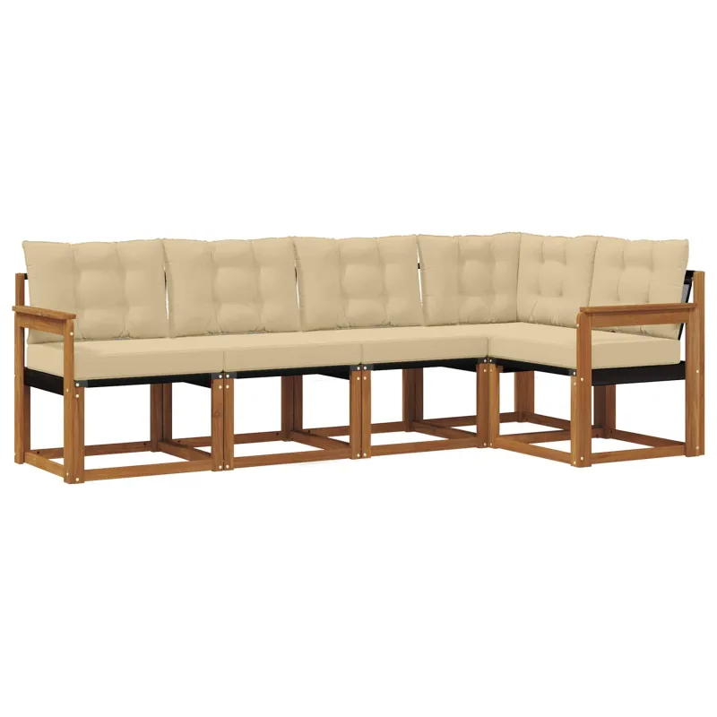 Lauko sofos komplektas su pagalve 5 pcs Natūralus ir bežinis