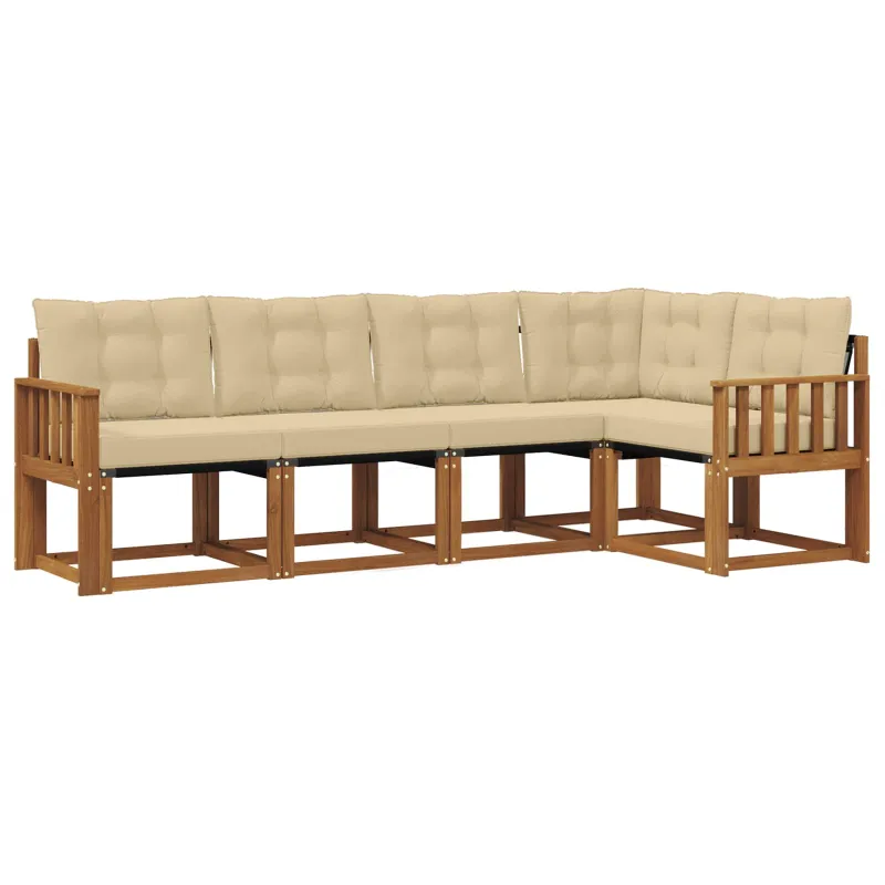 Lauko sofos komplektas su pagalve 5 pcs Natūralus ir bežinis
