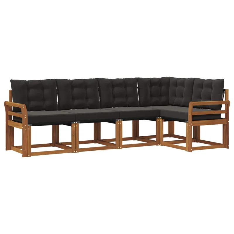 Lauko sofos komplektas su pagalve 5 pcs Natūrali ir juoda