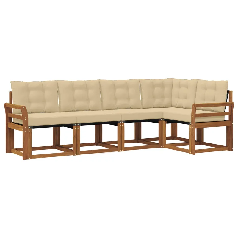Lauko sofos komplektas su pagalve 5 pcs Natūralus ir bežinis