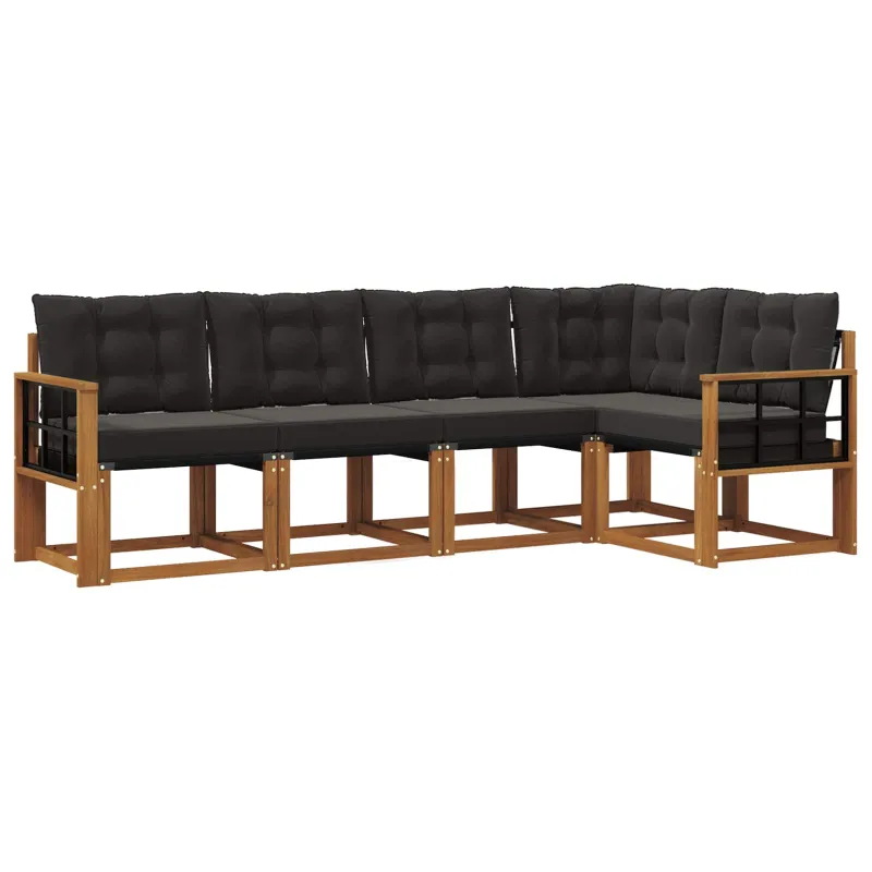 Lauko sofos komplektas su pagalve 5 pcs Natūrali ir juoda