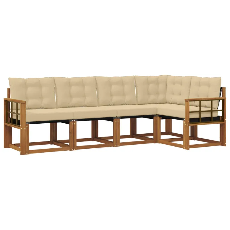 Lauko sofos komplektas su pagalve 5 pcs Natūralus ir bežinis