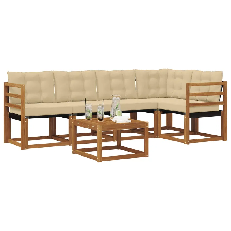 Lauko sofos komplektas su pagalve 6 pcs Natūralus ir bežinis