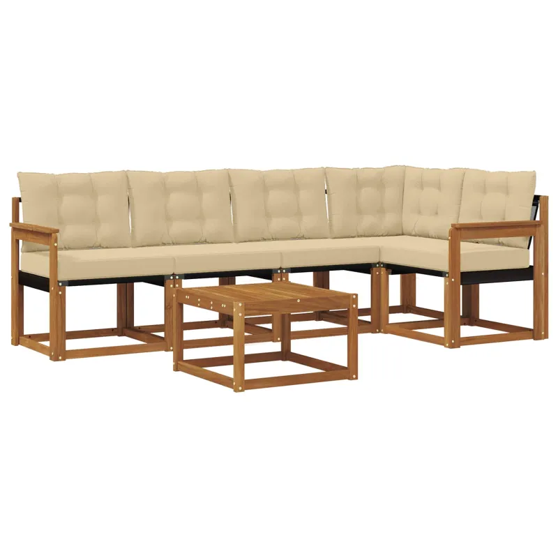 Lauko sofos komplektas su pagalve 6 pcs Natūralus ir bežinis