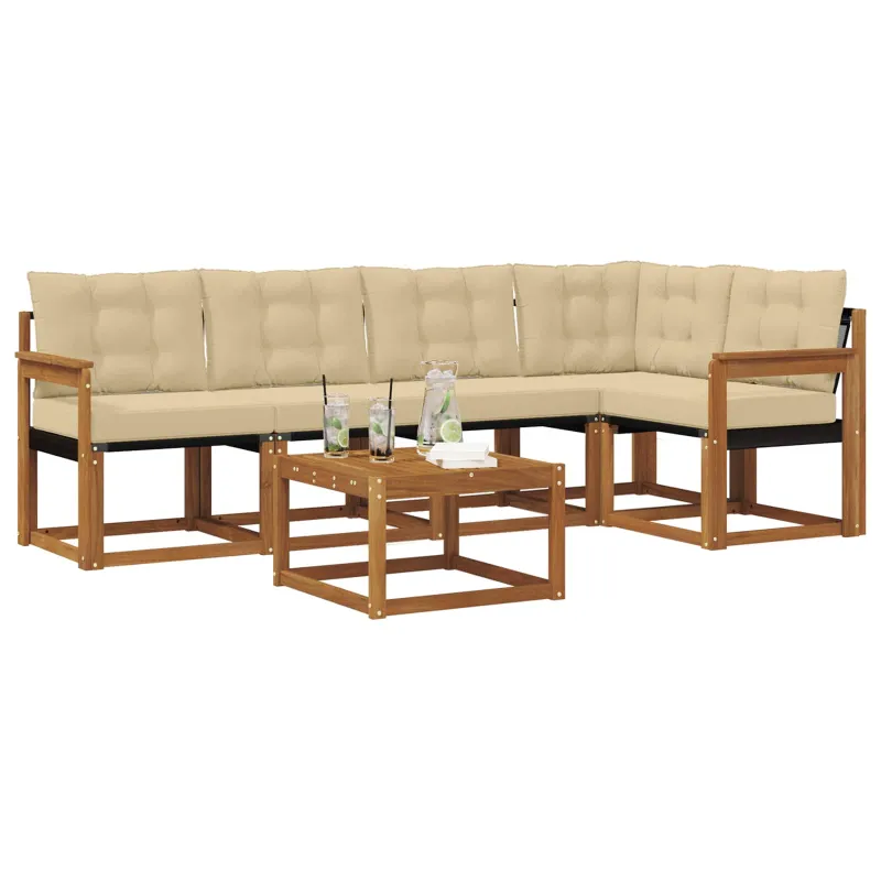Lauko sofos komplektas su pagalve 6 pcs Natūralus ir bežinis