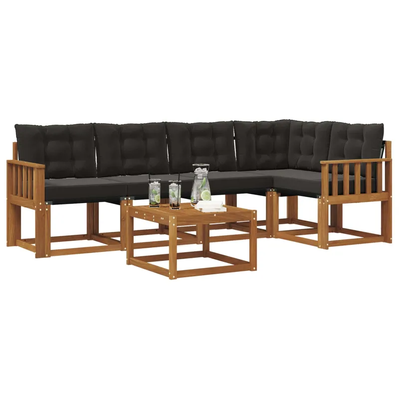 Lauko sofos komplektas su pagalve 6 pcs Natūrali ir juoda