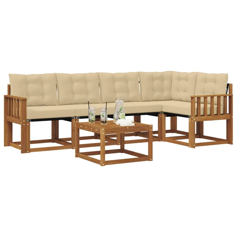 Lauko sofos komplektas su pagalve 6 pcs Natūralus ir bežinis