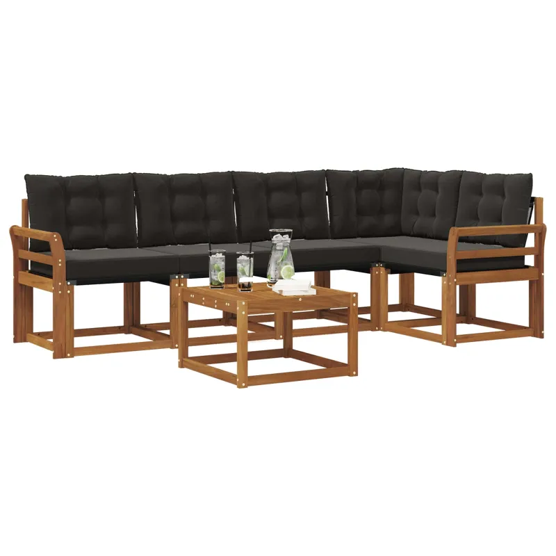 Lauko sofos komplektas su pagalve 6 pcs Natūrali ir juoda