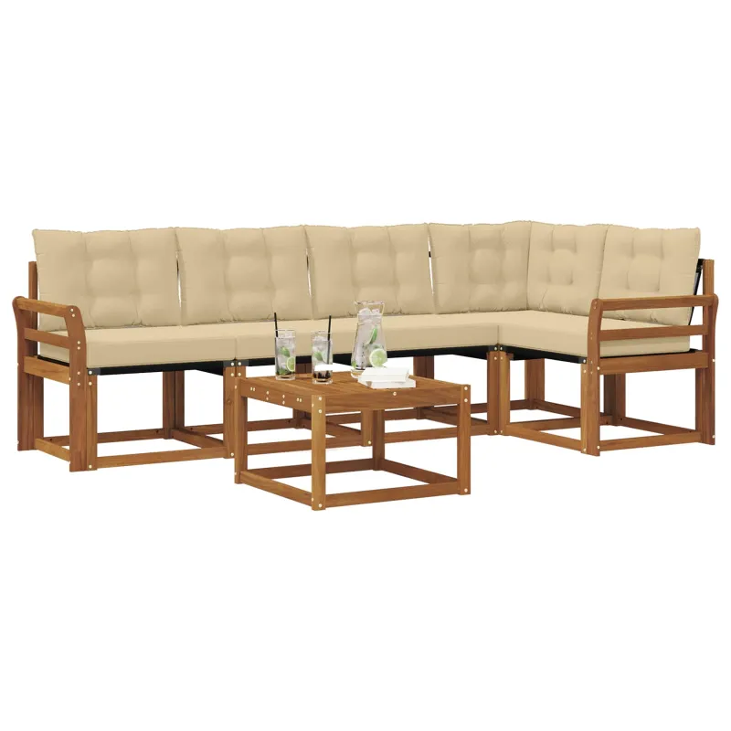 Lauko sofos komplektas su pagalve 6 pcs Natūralus ir bežinis