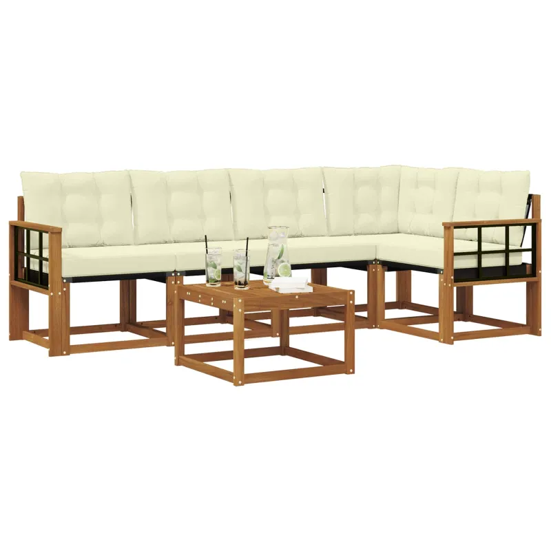 Lauko sofos komplektas su pagalve 6 pcs Natūralus ir grietinėlė