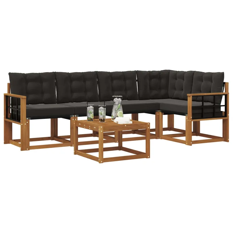 Lauko sofos komplektas su pagalve 6 pcs Natūrali ir juoda