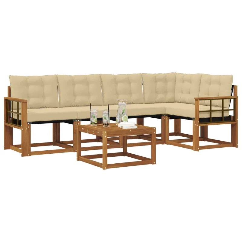 Lauko sofos komplektas su pagalve 6 pcs Natūralus ir bežinis