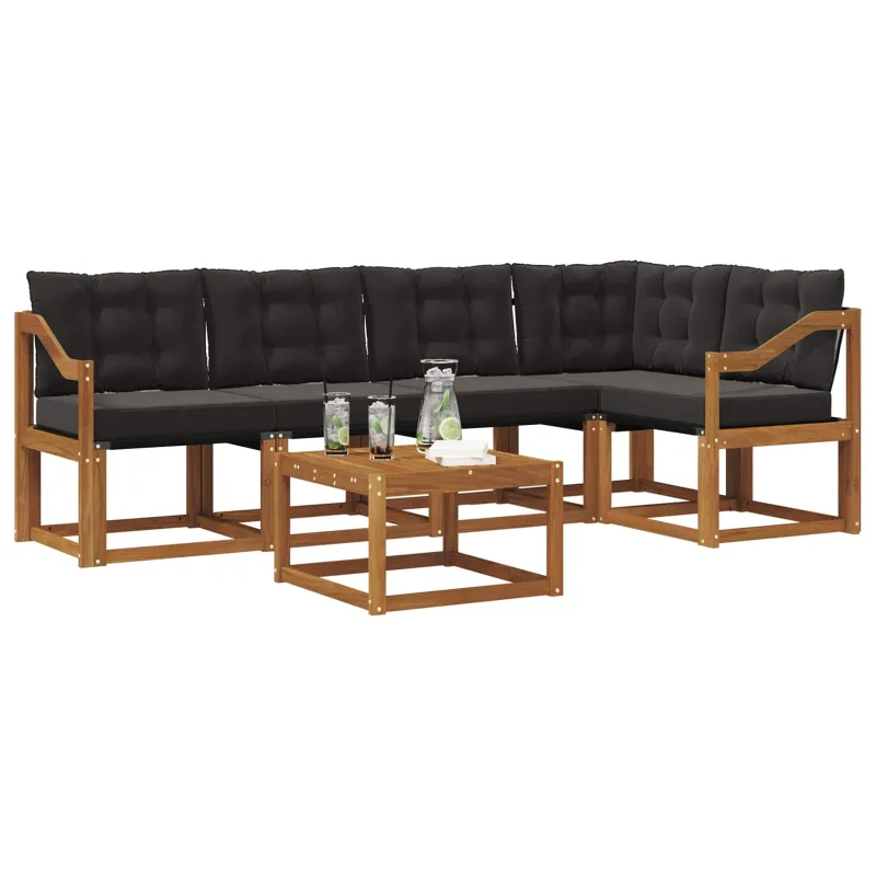 Lauko sofos komplektas su pagalve 6 pcs Natūrali ir juoda
