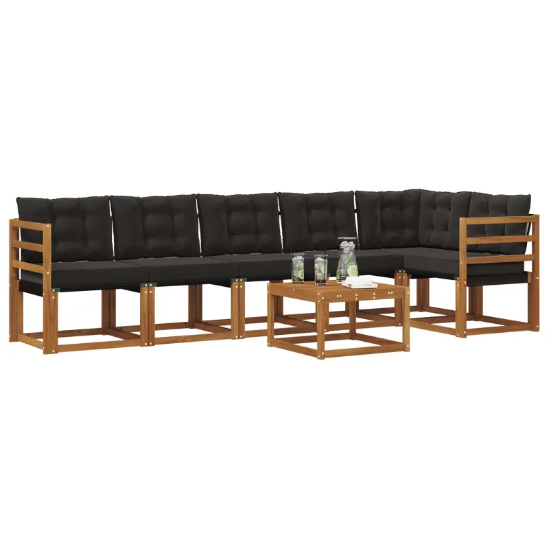 Lauko sofos komplektas su pagalve 7 pcs Natūrali ir juoda