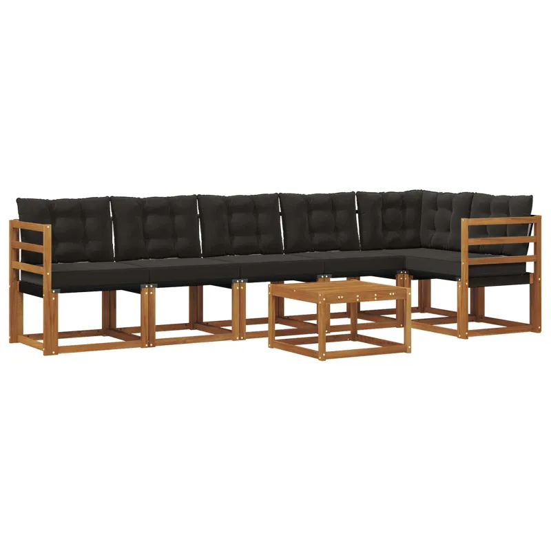 Lauko sofos komplektas su pagalve 7 pcs Natūrali ir juoda