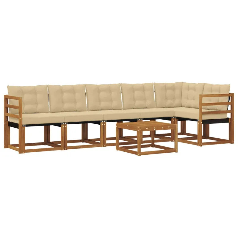 Lauko sofos komplektas su pagalve 7 pcs Natūralus ir bežinis