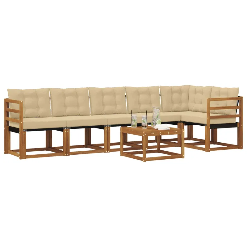 Lauko sofos komplektas su pagalve 7 pcs Natūralus ir bežinis