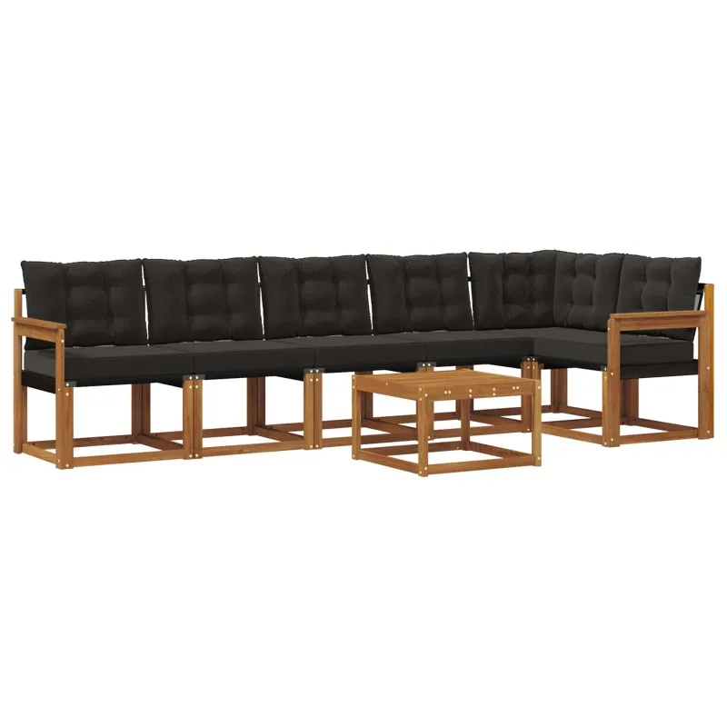 Lauko sofos komplektas su pagalve 7 pcs Natūrali ir juoda