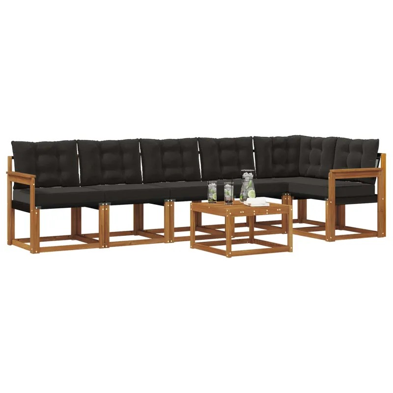 Lauko sofos komplektas su pagalve 7 pcs Natūrali ir juoda