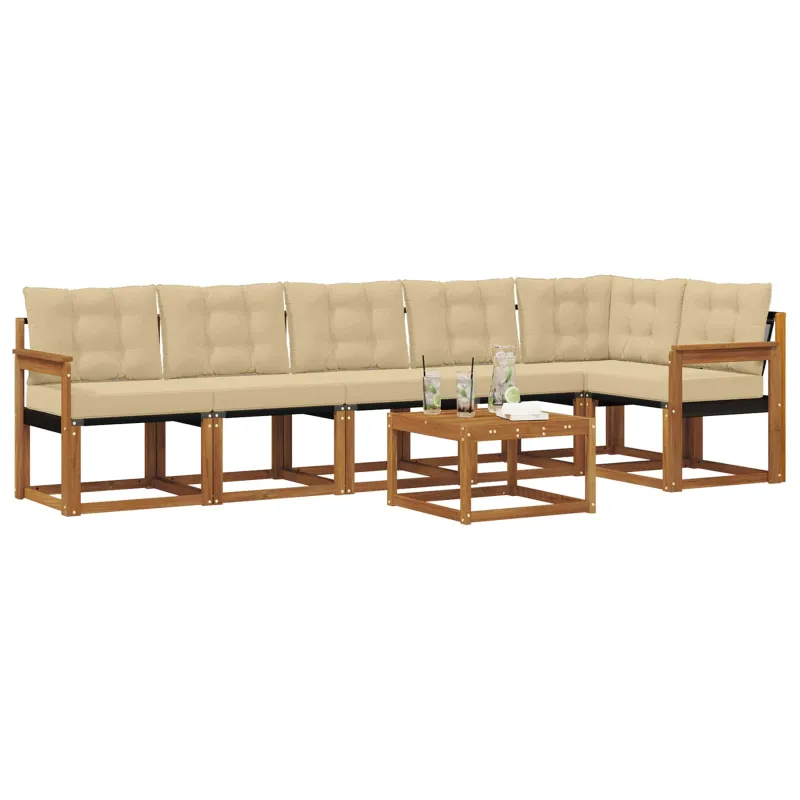 Lauko sofos komplektas su pagalve 7 pcs Natūralus ir bežinis