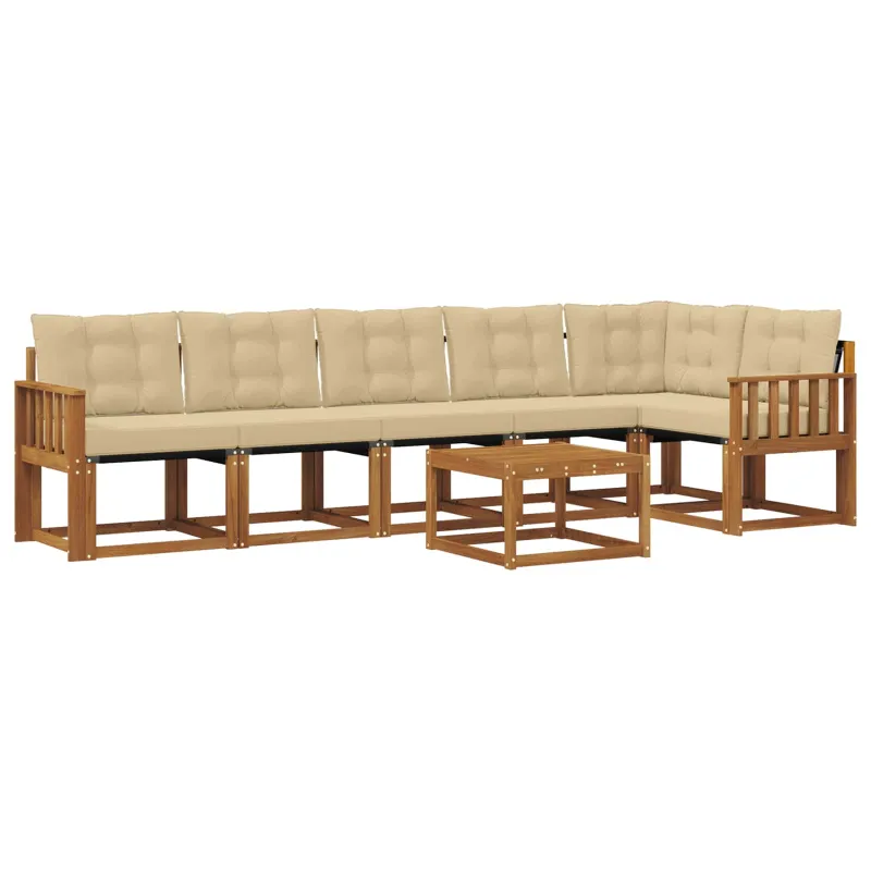 Lauko sofos komplektas su pagalve 7 pcs Natūralus ir bežinis
