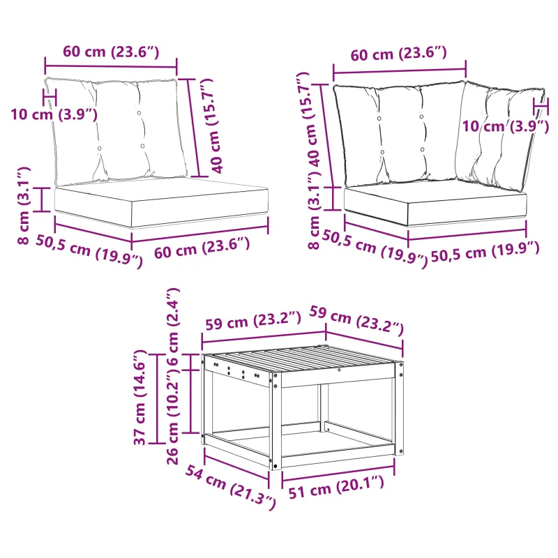 Lauko sofos komplektas 7 pcs Natūrali ir šviesiai pilka