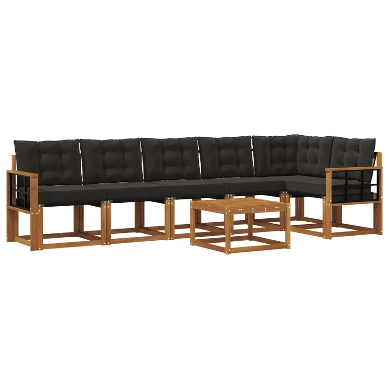 Lauko sofos komplektas su pagalve 7 pcs Natūrali ir juoda