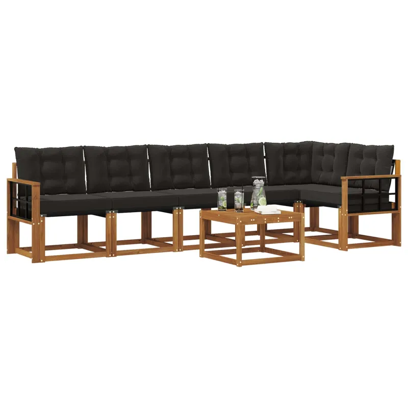 Lauko sofos komplektas su pagalve 7 pcs Natūrali ir juoda