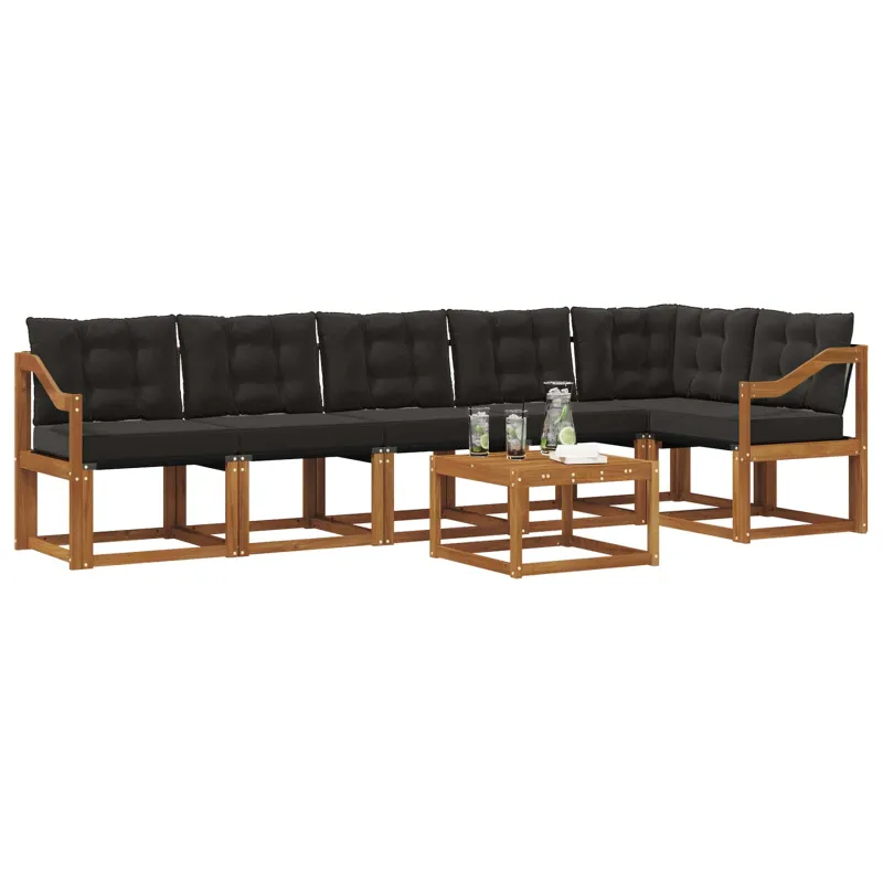 Lauko sofos komplektas su pagalve 7 pcs Natūrali ir juoda