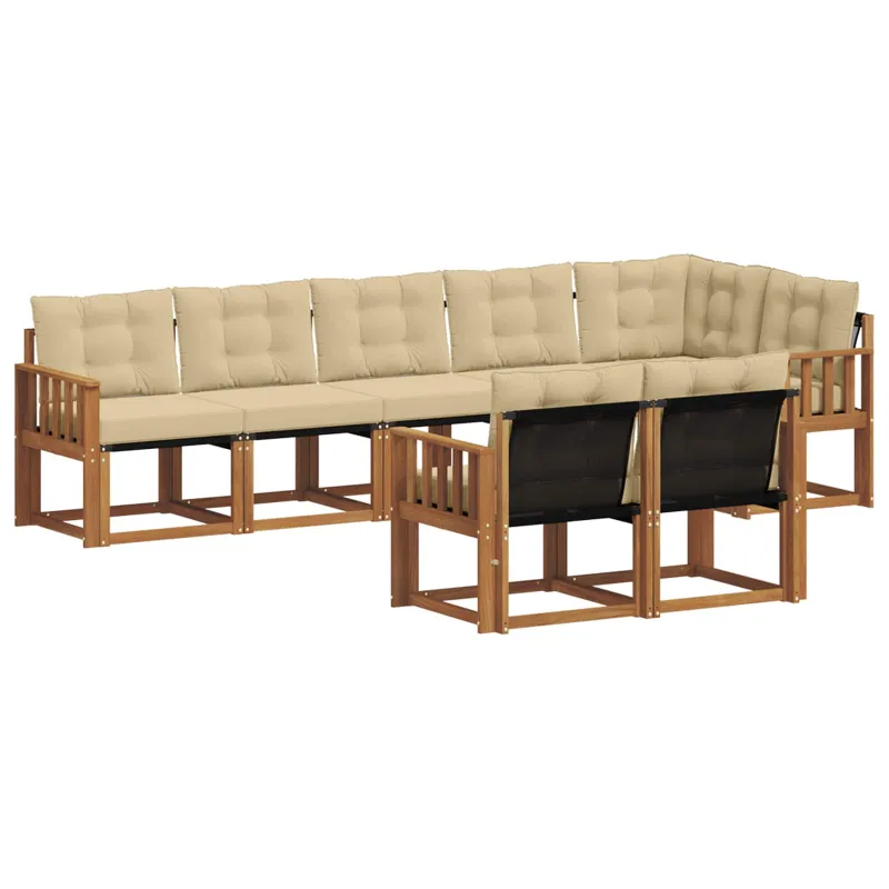 Lauko sofos komplektas su pagalve 8 pcs Natūralus ir bežinis