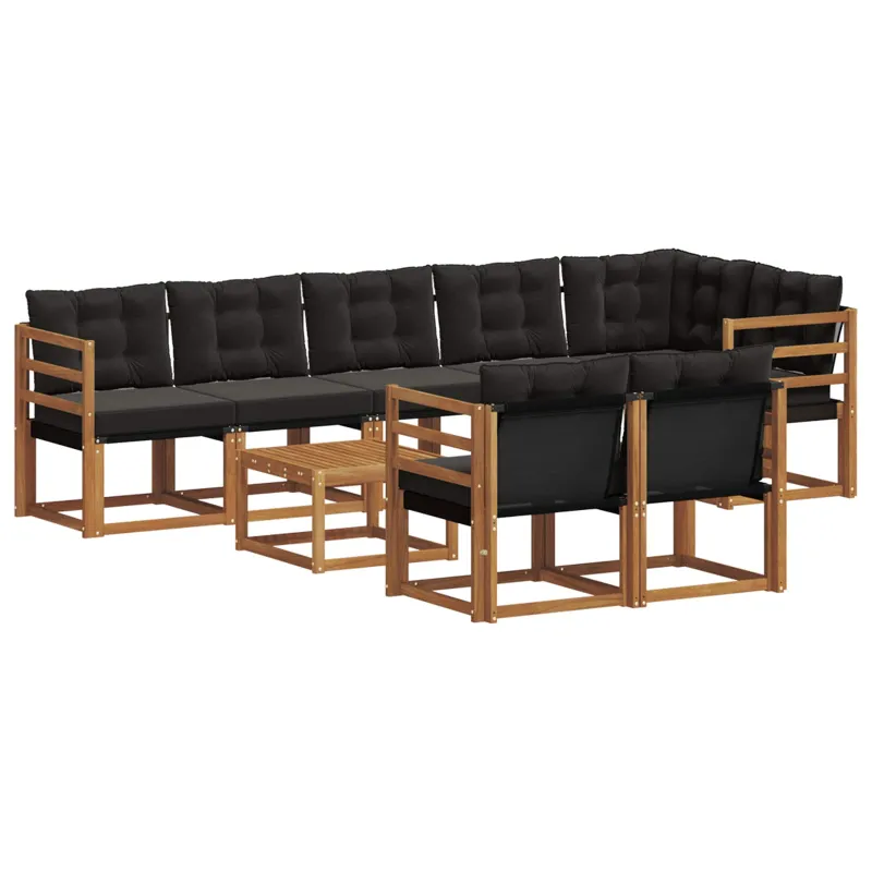 Lauko sofos komplektas su pagalve 9 pcs Natūrali ir juoda