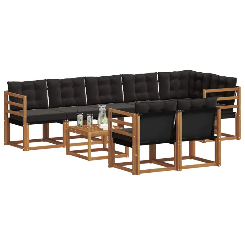 Lauko sofos komplektas su pagalve 9 pcs Natūrali ir juoda