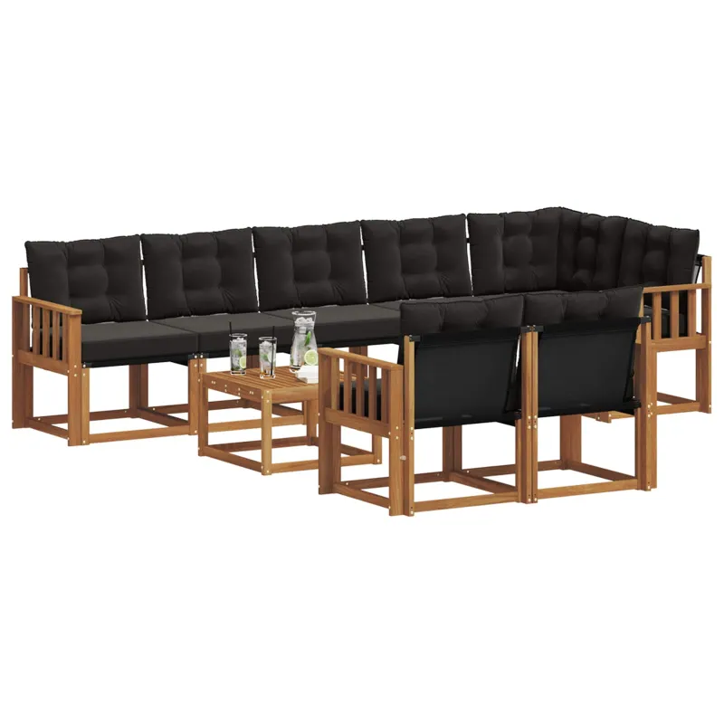 Lauko sofos komplektas su pagalve 9 pcs Natūrali ir juoda