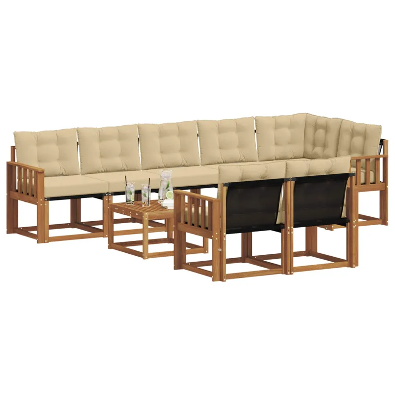 Lauko sofos komplektas su pagalve 9 pcs Natūralus ir bežinis