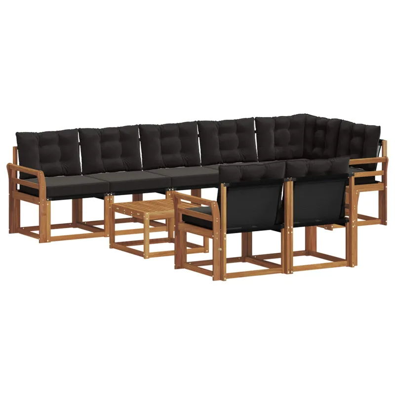 Lauko sofos komplektas su pagalve 9 pcs Natūrali ir juoda