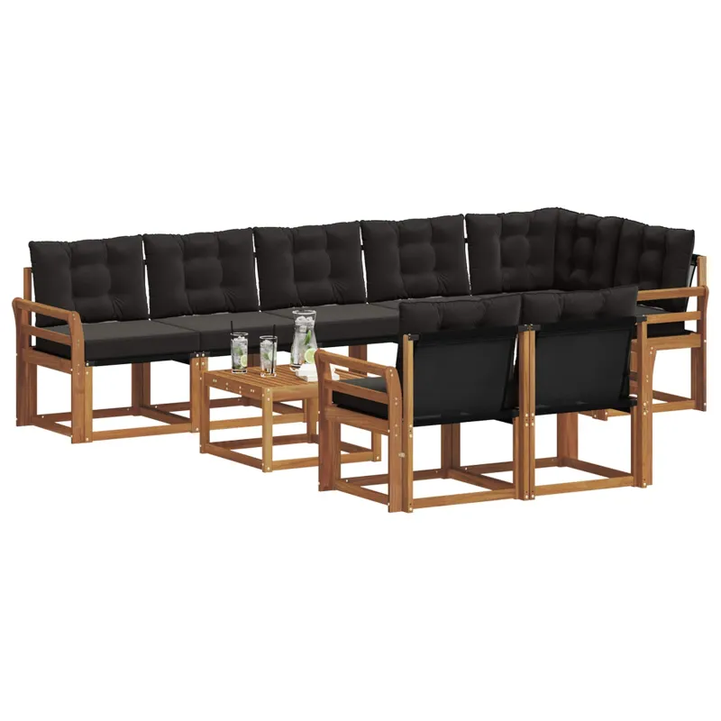 Lauko sofos komplektas su pagalve 9 pcs Natūrali ir juoda
