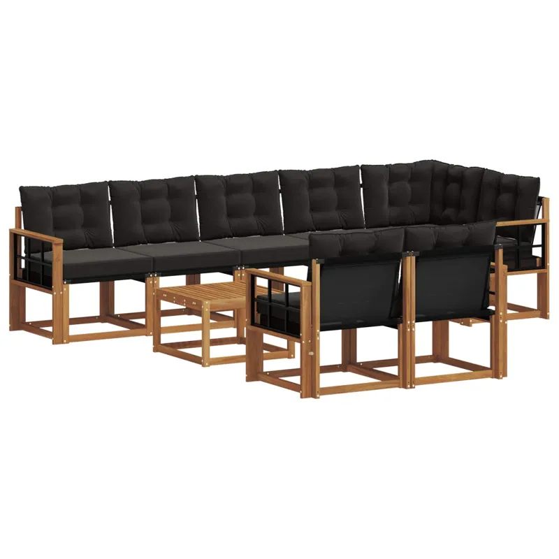Lauko sofos komplektas su pagalve 9 pcs Natūrali ir juoda