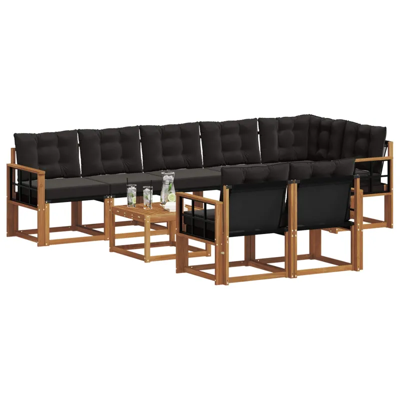 Lauko sofos komplektas su pagalve 9 pcs Natūrali ir juoda