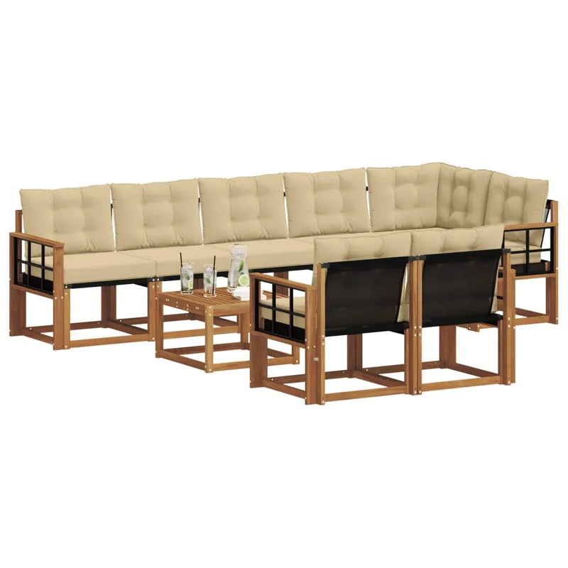 Lauko sofos komplektas su pagalve 9 pcs Natūralus ir bežinis