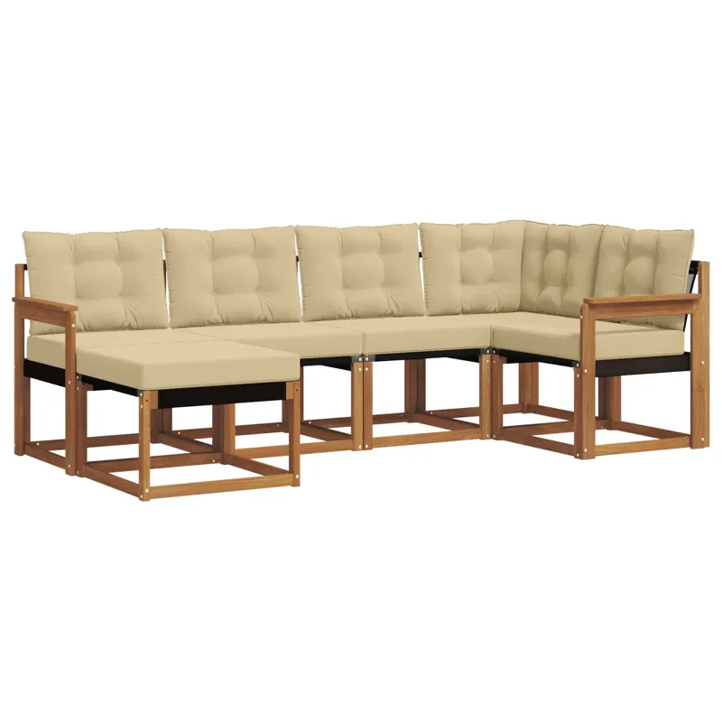 Lauko sofos komplektas su pagalve 6 pcs Natūralus ir bežinis
