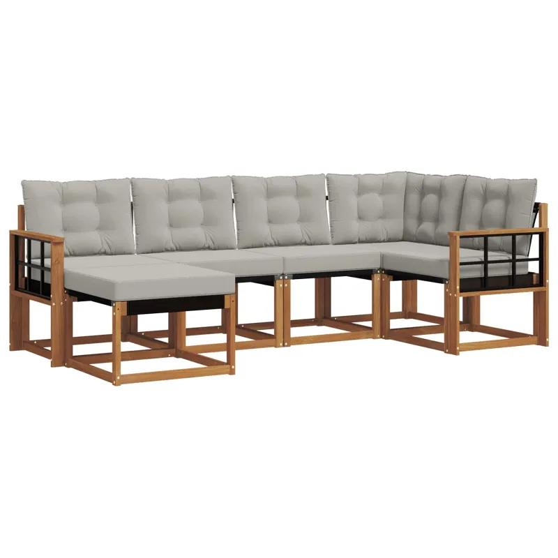 Lauko sofos komplektas 6 pcs Natūrali ir šviesiai pilka