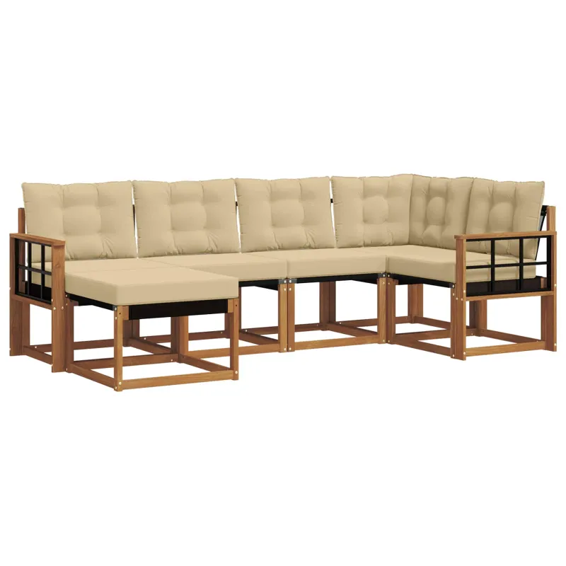 Lauko sofos komplektas su pagalve 6 pcs Natūralus ir bežinis